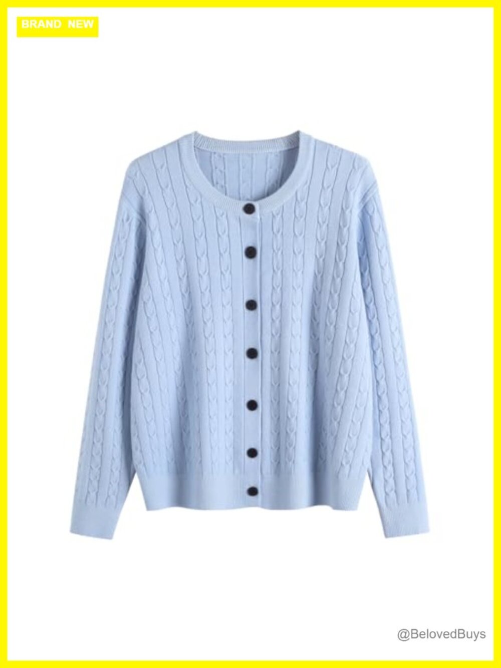 Cable Knit Button Front Cardigan Long Sleeve Crew Neck Sweater Coat